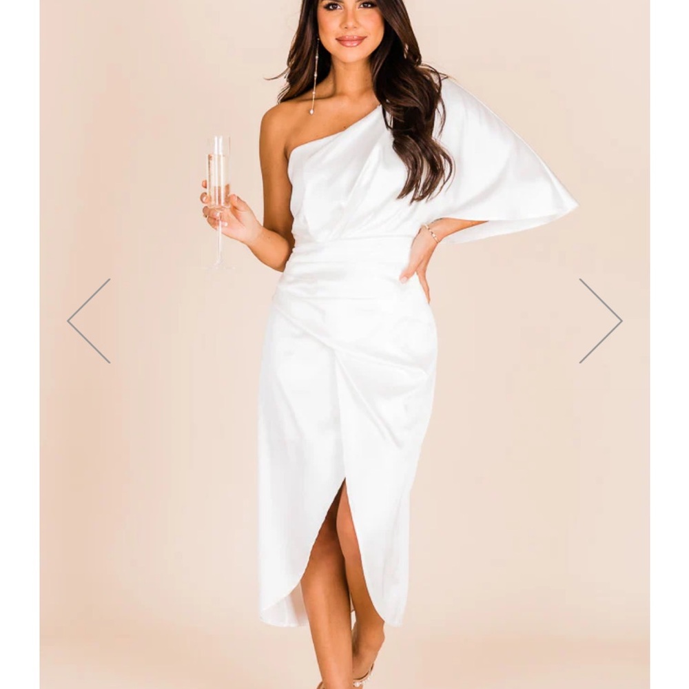 DARLING MUSE IVORY SATIN ONE SHOULDER MIDI DRESS